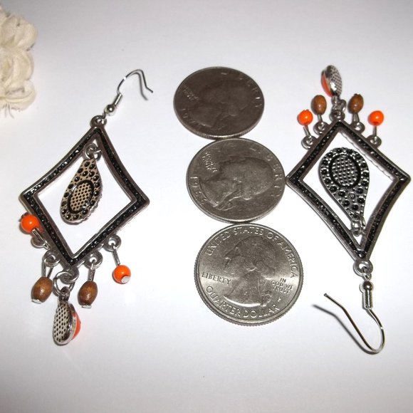 Chandelier Earring Silver Orange Brown Dangle Drop Costume Jewelry Fashion A800 - Picture 3 of 4